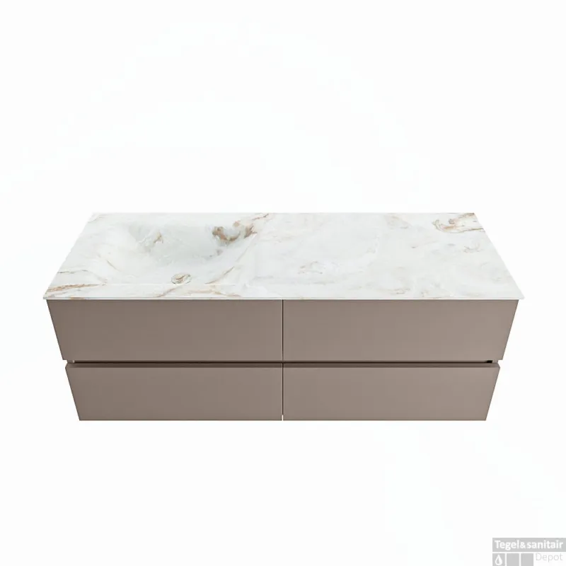 MONDIAZ VICA-DLUX 130cm badmeubel onderkast Smoke 4 lades. Inbouw wastafel CLOUD links 1 kraangat, kleur Frappe. Flitsaanbieding