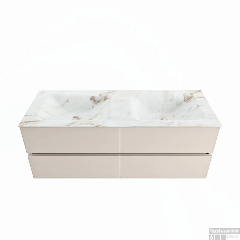 MONDIAZ VICA-DLUX 130cm badmeubel onderkast Linen 4 lades. Inbouw wastafel CLOUD dubbel 2 kraangaten, kleur Frappe. Gecertificeerd