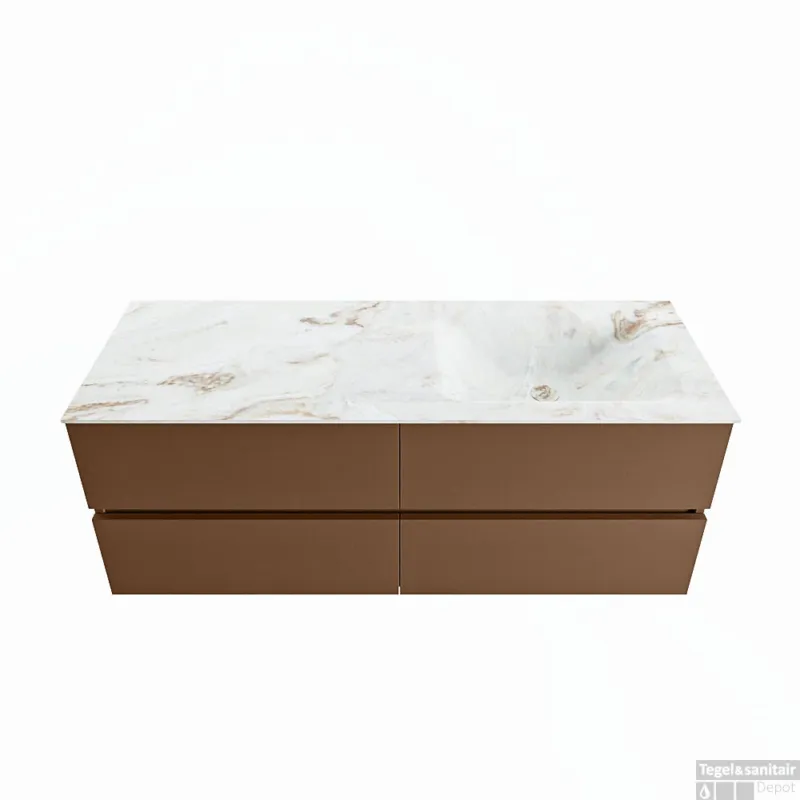 MONDIAZ VICA-DLUX 130cm badmeubel onderkast Rust 4 lades. Inbouw wastafel CLOUD rechts zonder kraangat, kleur Frappe. Koopje