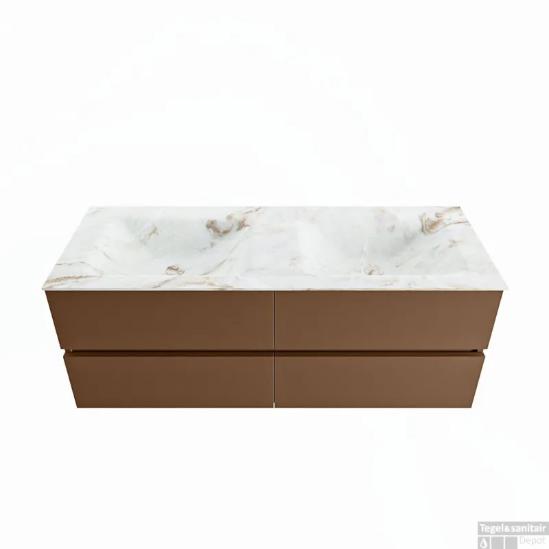 MONDIAZ VICA-DLUX 130cm badmeubel onderkast Rust 4 lades. Inbouw wastafel CLOUD dubbel zonder kraangat, kleur Frappe. Express Levering