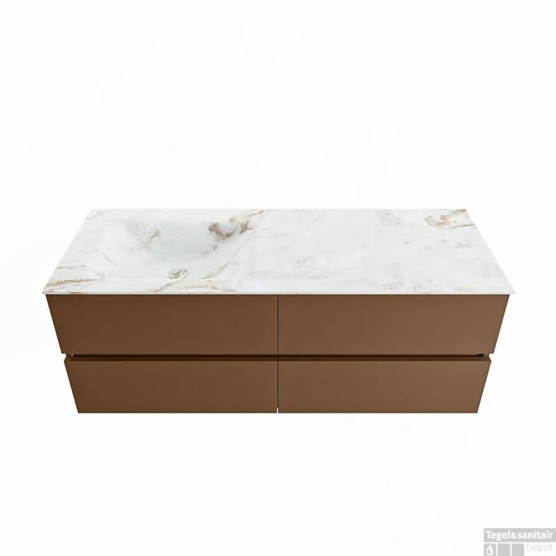 Aanbieding MONDIAZ VICA-DLUX 130cm badmeubel onderkast Rust 4 lades. Inbouw wastafel CLOUD links 1 kraangat, kleur Frappe.