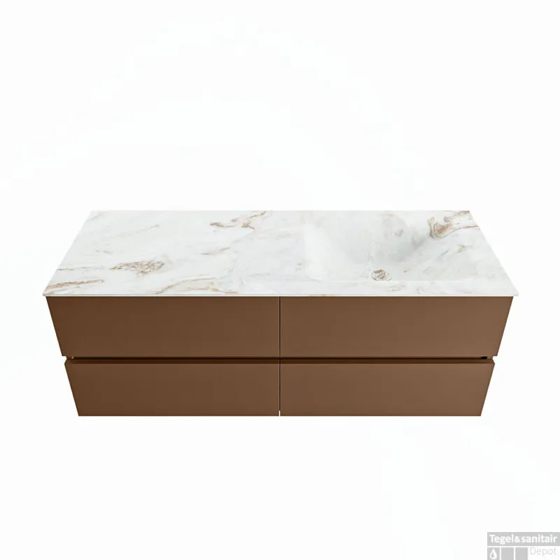 MONDIAZ VICA-DLUX 130cm badmeubel onderkast Rust 4 lades. Inbouw wastafel CLOUD rechts 1 kraangat, kleur Frappe. Voordeelprijs