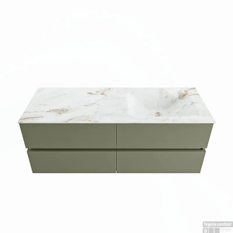 MONDIAZ VICA-DLUX 130cm badmeubel onderkast Army 4 lades. Inbouw wastafel CLOUD rechts zonder kraangat, kleur Frappe. Bestseller