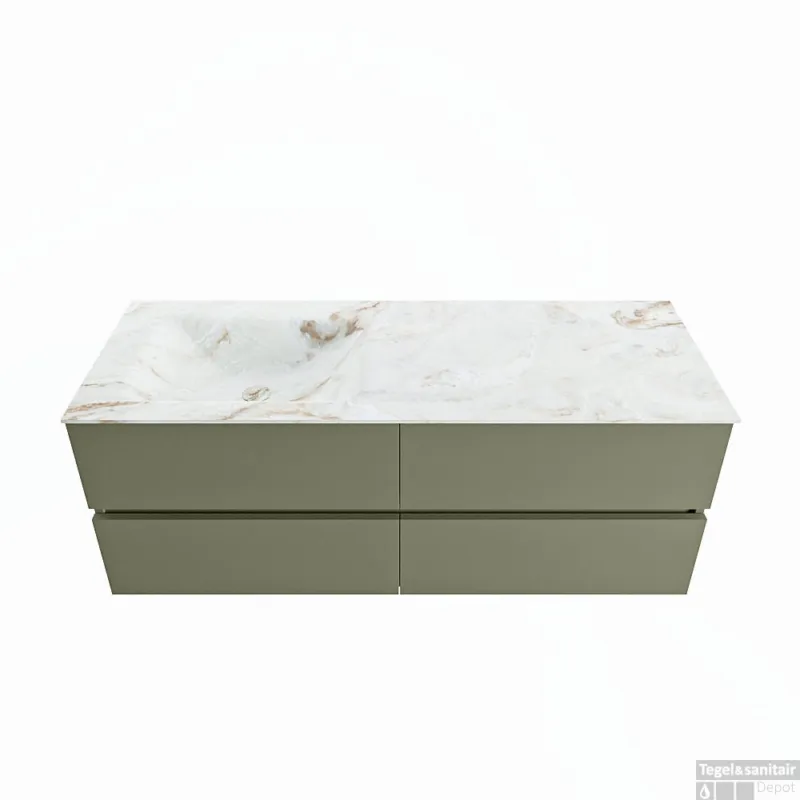 MONDIAZ VICA-DLUX 130cm badmeubel onderkast Army 4 lades. Inbouw wastafel CLOUD links 1 kraangat, kleur Frappe. Koop Vandaag