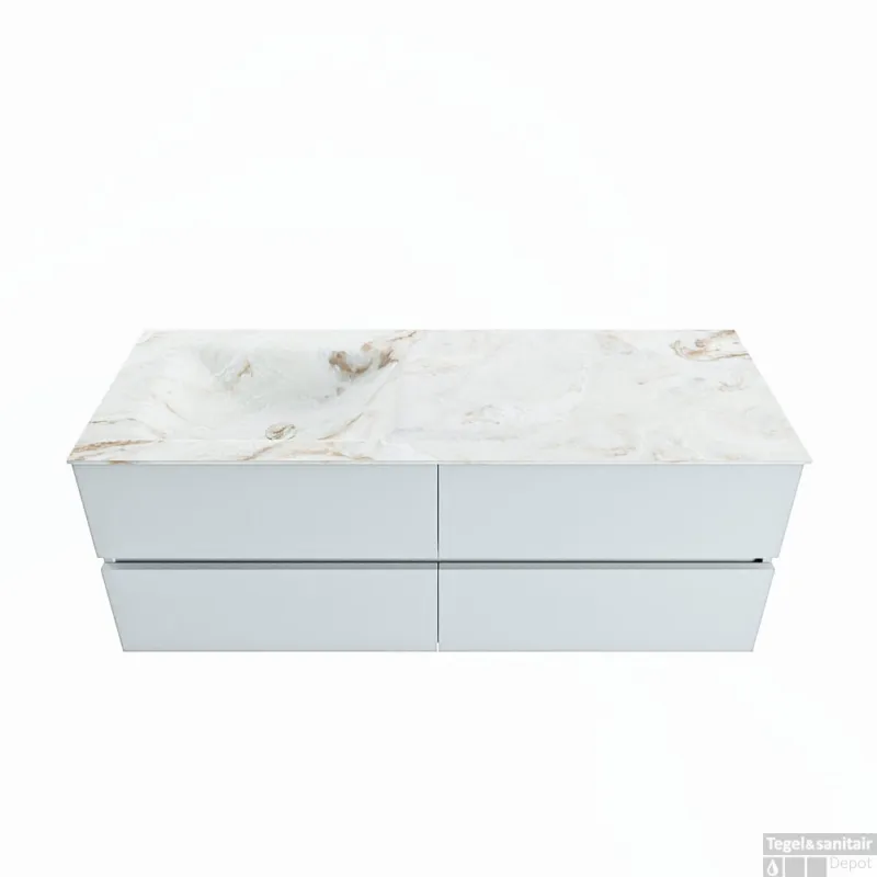 MONDIAZ VICA-DLUX 130cm badmeubel onderkast Clay 4 lades. Inbouw wastafel CLOUD links 1 kraangat, kleur Frappe. Exclusieve Aanbieding