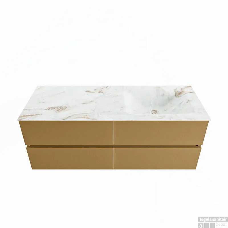 MONDIAZ VICA-DLUX 130cm badmeubel onderkast Oro 4 lades. Inbouw wastafel CLOUD rechts zonder kraangat, kleur Frappe. Uitverkoop