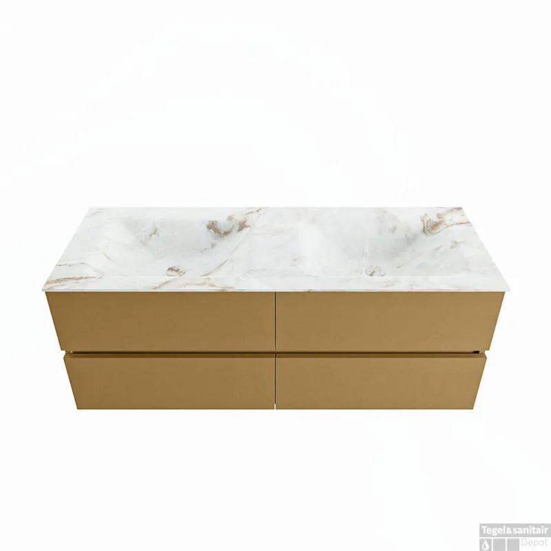 MONDIAZ VICA-DLUX 130cm badmeubel onderkast Oro 4 lades. Inbouw wastafel CLOUD dubbel zonder kraangat, kleur Frappe. Koopje