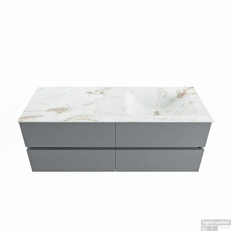 Alleen Vandaag MONDIAZ VICA-DLUX 130cm badmeubel onderkast Plata 4 lades. Inbouw wastafel CLOUD rechts zonder kraangat, kleur Frappe.