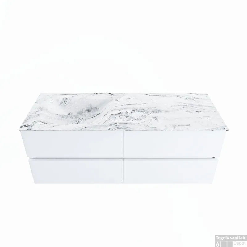 Weekendaanbieding MONDIAZ VICA-DLUX 130cm badmeubel onderkast Talc 4 lades. Inbouw wastafel CLOUD links 1 kraangat, kleur Glace.