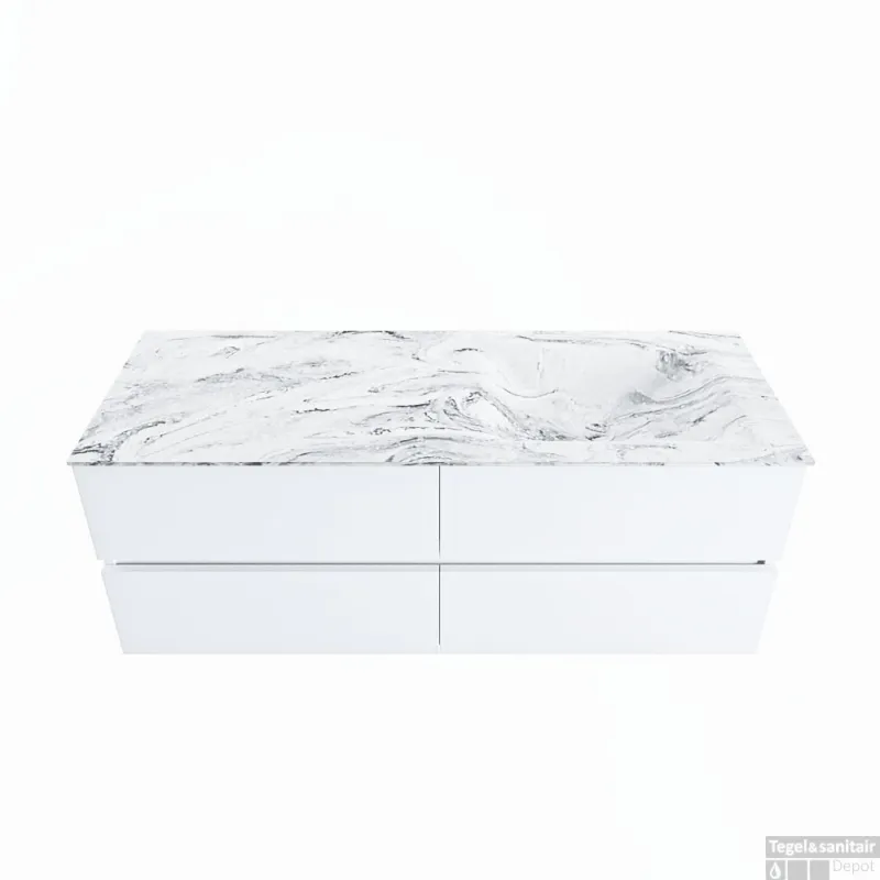 MONDIAZ VICA-DLUX 130cm badmeubel onderkast Talc 4 lades. Inbouw wastafel CLOUD rechts 1 kraangat, kleur Glace. Populair