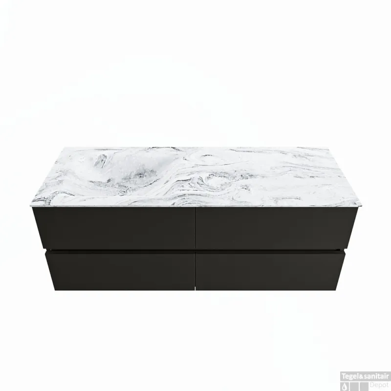 MONDIAZ VICA-DLUX 130cm badmeubel onderkast Urban 4 lades. Inbouw wastafel CLOUD links zonder kraangat, kleur Glace. Lage Kosten