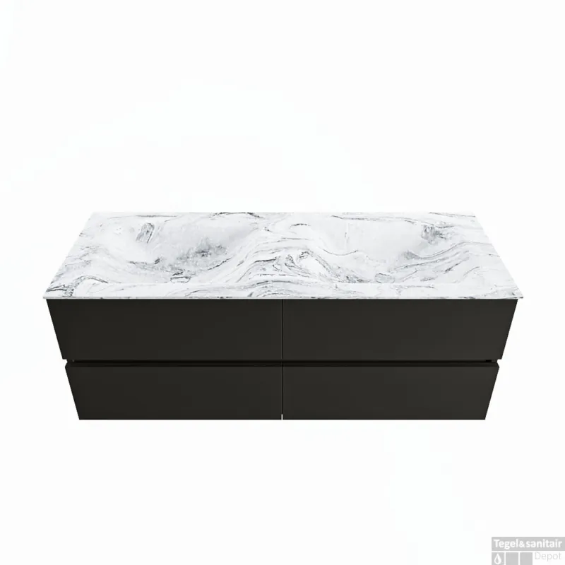 Korting MONDIAZ VICA-DLUX 130cm badmeubel onderkast Urban 4 lades. Inbouw wastafel CLOUD dubbel zonder kraangat, kleur Glace.