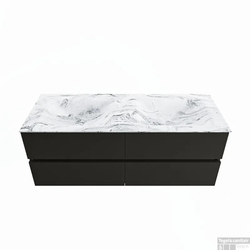 Weekendaanbieding MONDIAZ VICA-DLUX 130cm badmeubel onderkast Urban 4 lades. Inbouw wastafel CLOUD dubbel 2 kraangaten, kleur Glace.