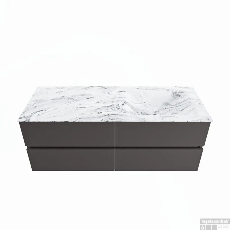 MONDIAZ VICA-DLUX 130cm badmeubel onderkast Dark grey 4 lades. Inbouw wastafel CLOUD rechts 1 kraangat, kleur Glace. Meest Verkocht
