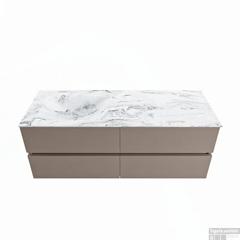 MONDIAZ VICA-DLUX 130cm badmeubel onderkast Smoke 4 lades. Inbouw wastafel CLOUD links 1 kraangat, kleur Glace. Speciale Aanbieding