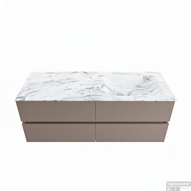 MONDIAZ VICA-DLUX 130cm badmeubel onderkast Smoke 4 lades. Inbouw wastafel CLOUD rechts 1 kraangat, kleur Glace. Seizoensaanbieding