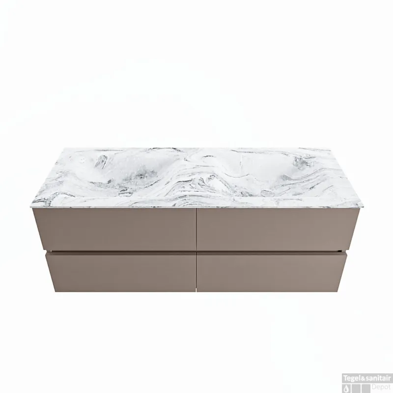 MONDIAZ VICA-DLUX 130cm badmeubel onderkast Smoke 4 lades. Inbouw wastafel CLOUD dubbel 2 kraangaten, kleur Glace. Favoriet