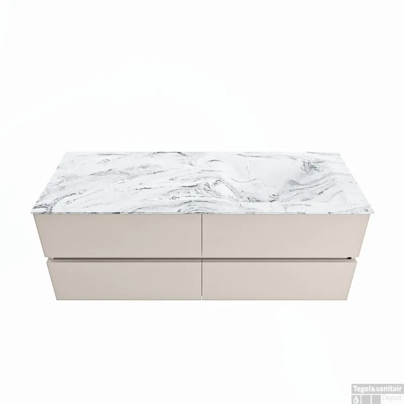 MONDIAZ VICA-DLUX 130cm badmeubel onderkast Linen 4 lades. Inbouw wastafel CLOUD rechts zonder kraangat, kleur Glace. Bestseller