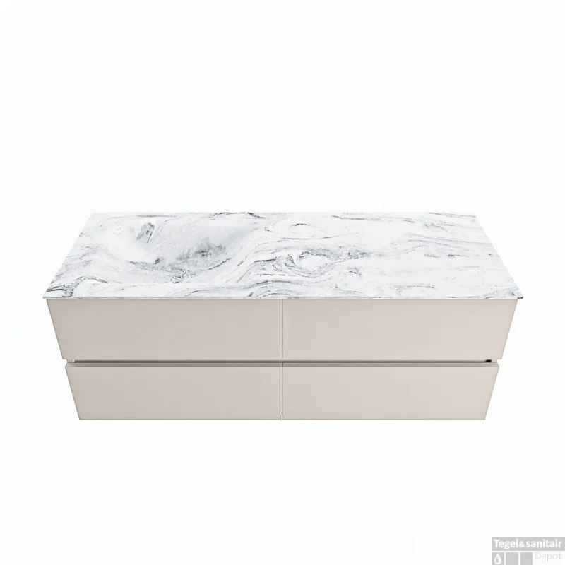 MONDIAZ VICA-DLUX 130cm badmeubel onderkast Linen 4 lades. Inbouw wastafel CLOUD links 1 kraangat, kleur Glace. Gratis Retour