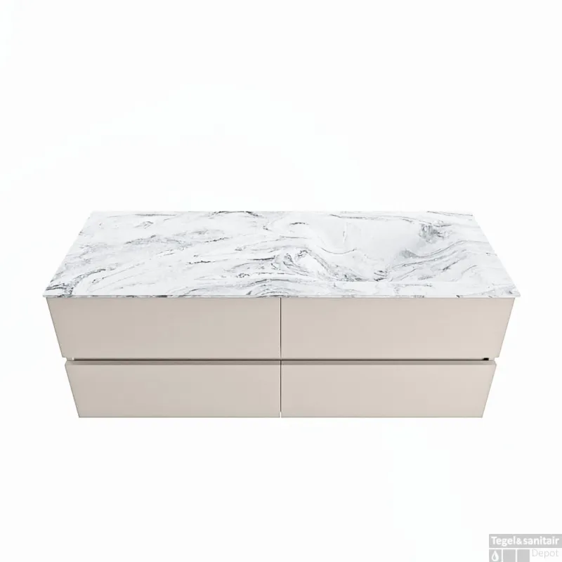 MONDIAZ VICA-DLUX 130cm badmeubel onderkast Linen 4 lades. Inbouw wastafel CLOUD rechts 1 kraangat, kleur Glace. Shop Nu
