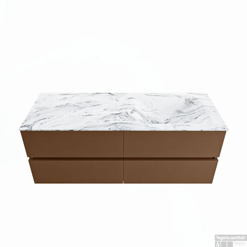 MONDIAZ VICA-DLUX 130cm badmeubel onderkast Rust 4 lades. Inbouw wastafel CLOUD rechts zonder kraangat, kleur Glace. Populair