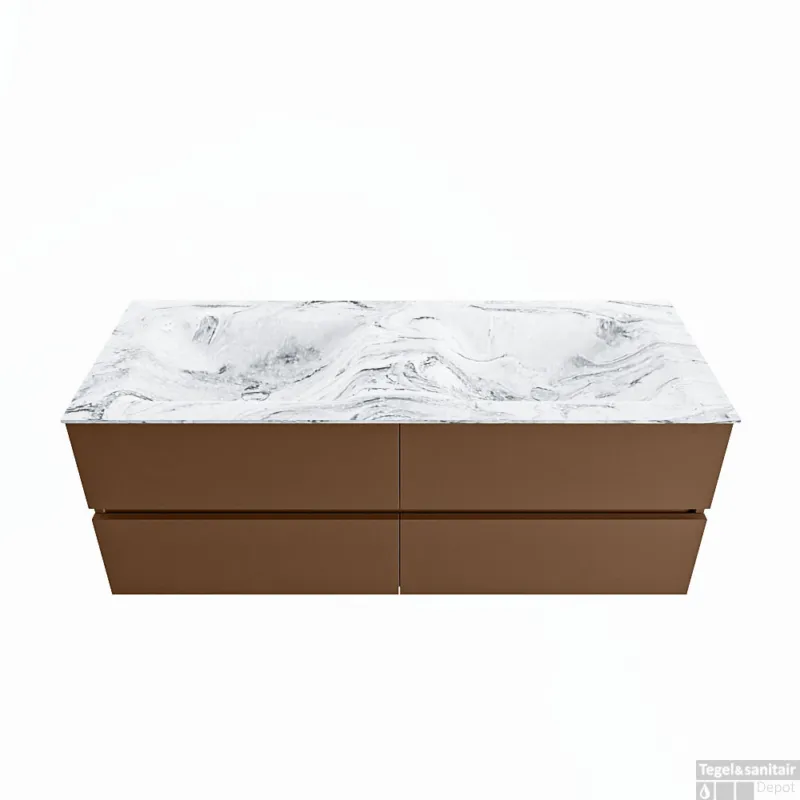 MONDIAZ VICA-DLUX 130cm badmeubel onderkast Rust 4 lades. Inbouw wastafel CLOUD dubbel zonder kraangat, kleur Glace. Goedkoop
