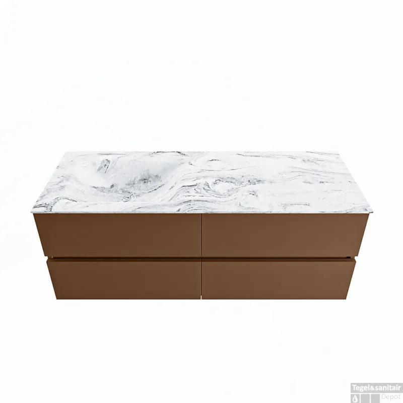 MONDIAZ VICA-DLUX 130cm badmeubel onderkast Rust 4 lades. Inbouw wastafel CLOUD links 1 kraangat, kleur Glace. Superprijs