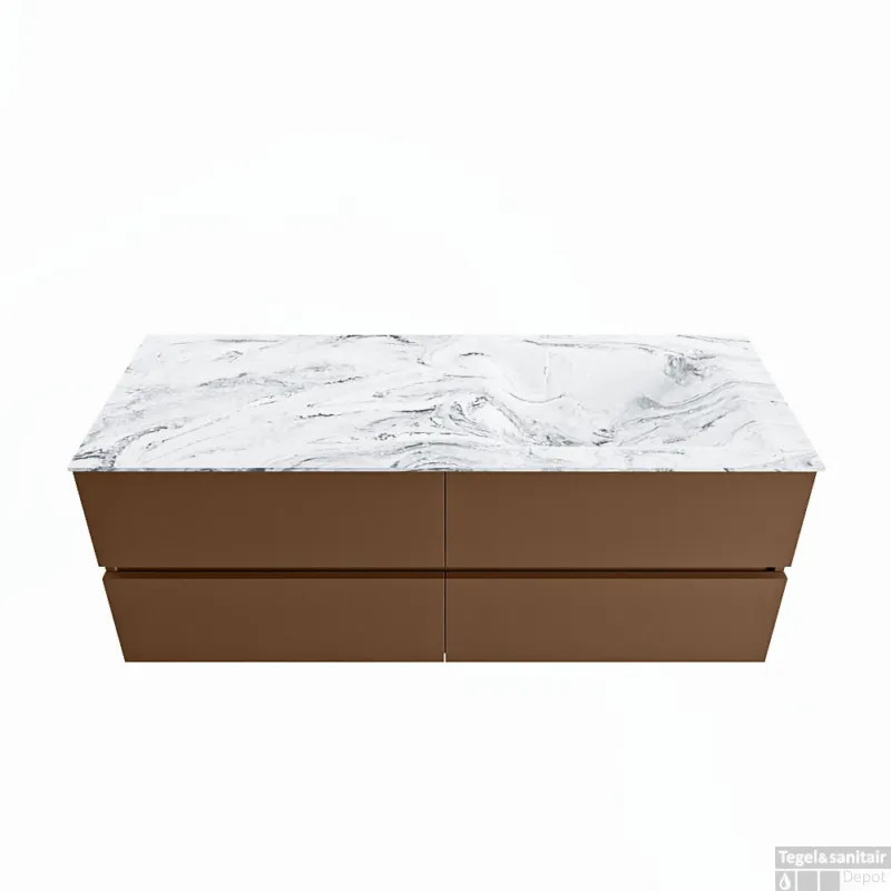 Op = Op MONDIAZ VICA-DLUX 130cm badmeubel onderkast Rust 4 lades. Inbouw wastafel CLOUD rechts 1 kraangat, kleur Glace.