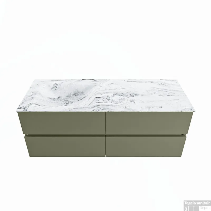 MONDIAZ VICA-DLUX 130cm badmeubel onderkast Army 4 lades. Inbouw wastafel CLOUD links 1 kraangat, kleur Glace. Tijdelijk Beschikbaar
