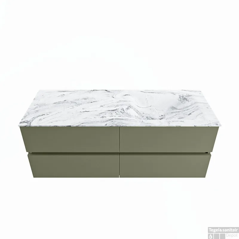 MONDIAZ VICA-DLUX 130cm badmeubel onderkast Army 4 lades. Inbouw wastafel CLOUD rechts 1 kraangat, kleur Glace. Hoge Kwaliteit