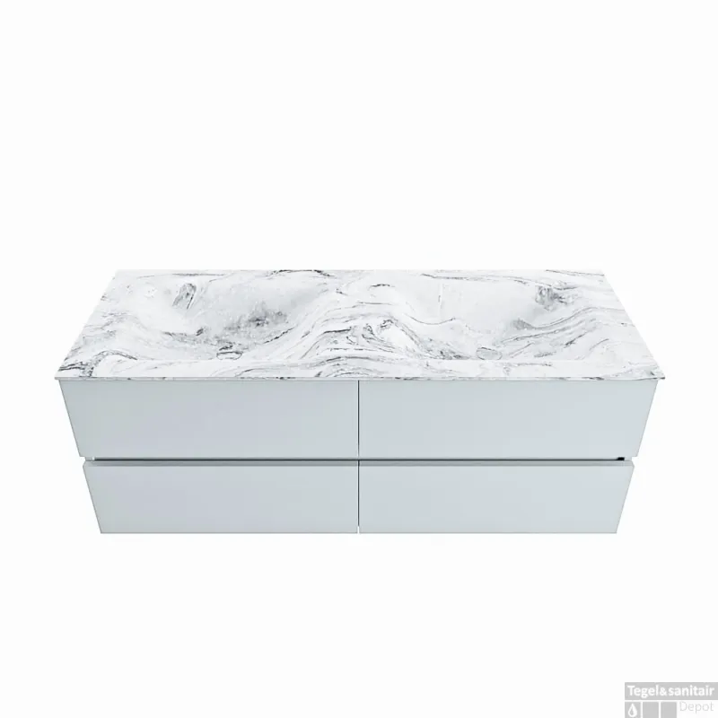 MONDIAZ VICA-DLUX 130cm badmeubel onderkast Clay 4 lades. Inbouw wastafel CLOUD dubbel zonder kraangat, kleur Glace. Speciale Aanbieding