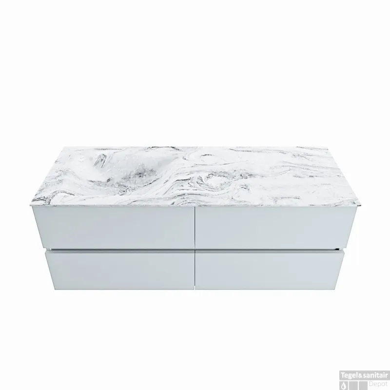 MONDIAZ VICA-DLUX 130cm badmeubel onderkast Clay 4 lades. Inbouw wastafel CLOUD links 1 kraangat, kleur Glace. Must-Have