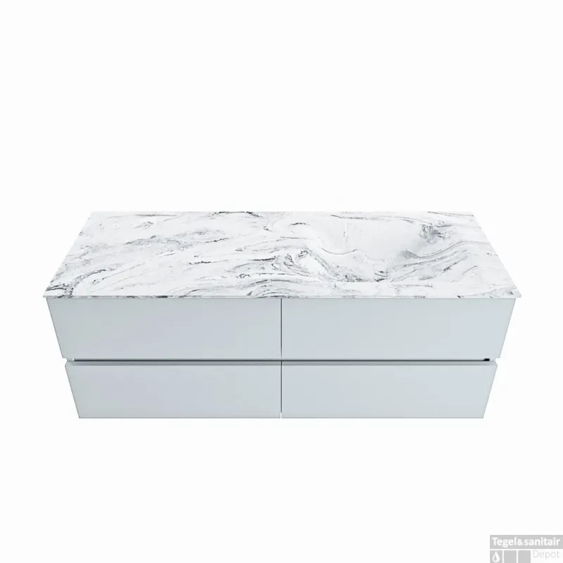 MONDIAZ VICA-DLUX 130cm badmeubel onderkast Clay 4 lades. Inbouw wastafel CLOUD rechts 1 kraangat, kleur Glace. Betaalbaar