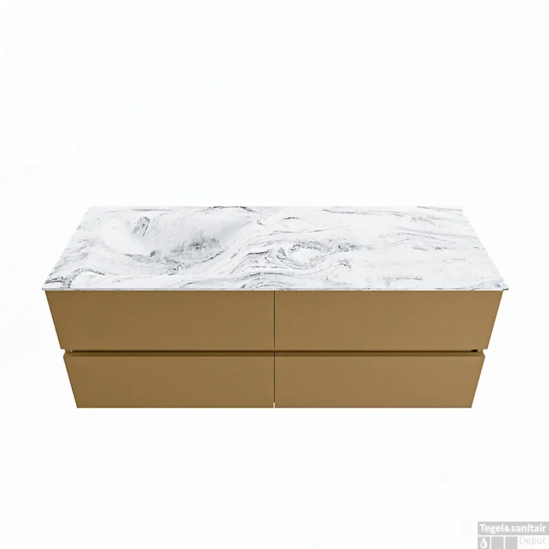 Rechtstreeks Van De Fabrikant MONDIAZ VICA-DLUX 130cm badmeubel onderkast Oro 4 lades. Inbouw wastafel CLOUD links zonder kraangat, kleur Glace.