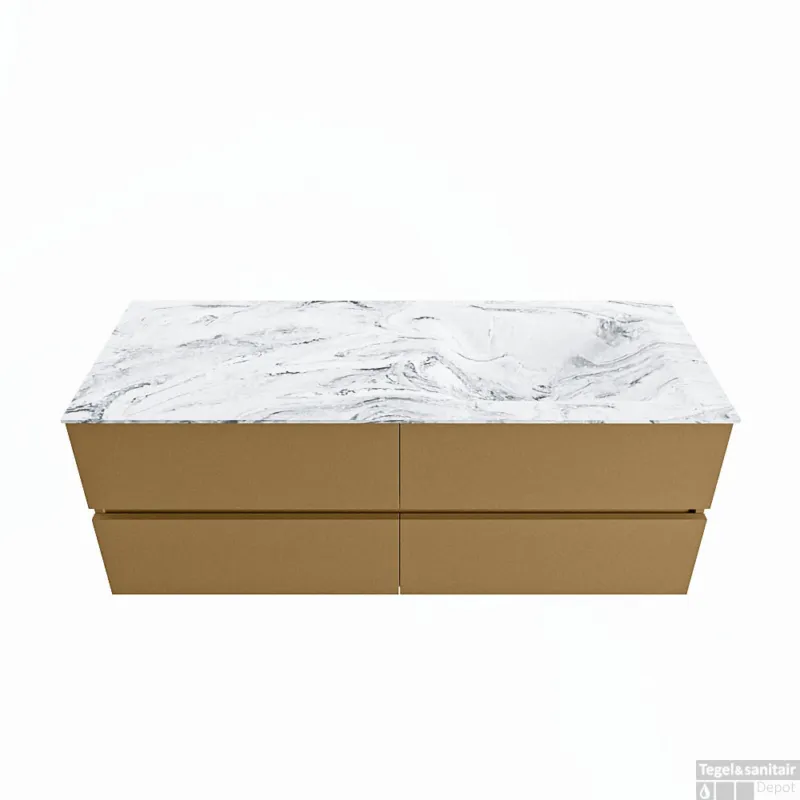 MONDIAZ VICA-DLUX 130cm badmeubel onderkast Oro 4 lades. Inbouw wastafel CLOUD rechts zonder kraangat, kleur Glace. Uitverkoop