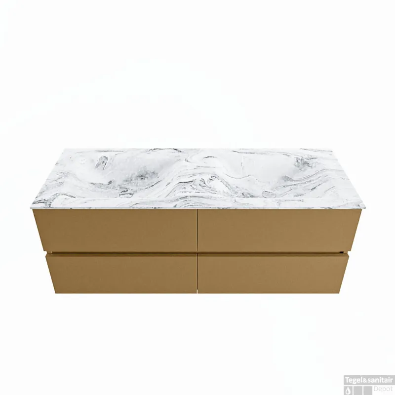 MONDIAZ VICA-DLUX 130cm badmeubel onderkast Oro 4 lades. Inbouw wastafel CLOUD dubbel 2 kraangaten, kleur Glace. Dagaanbieding