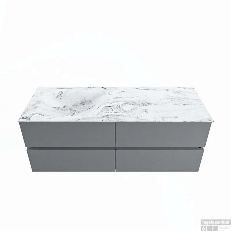 Gratis Retour MONDIAZ VICA-DLUX 130cm badmeubel onderkast Plata 4 lades. Inbouw wastafel CLOUD links zonder kraangat, kleur Glace.
