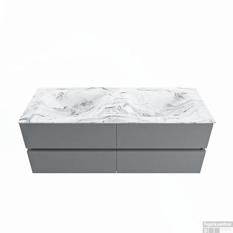 Superprijs MONDIAZ VICA-DLUX 130cm badmeubel onderkast Plata 4 lades. Inbouw wastafel CLOUD dubbel zonder kraangat, kleur Glace.