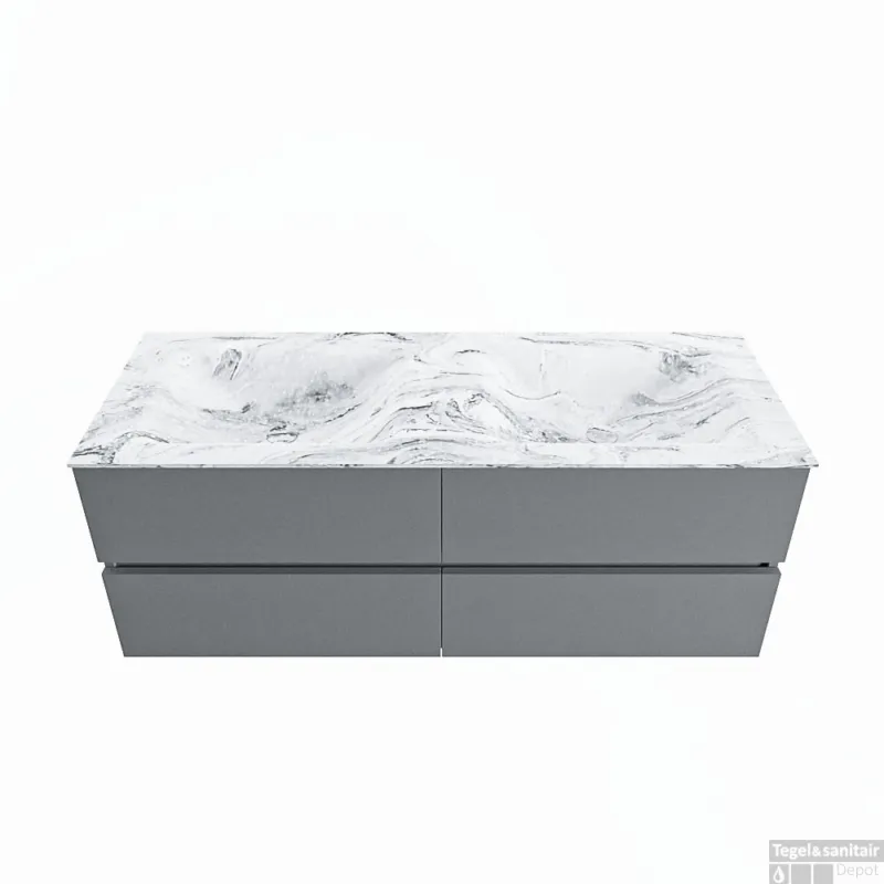 MONDIAZ VICA-DLUX 130cm badmeubel onderkast Plata 4 lades. Inbouw wastafel CLOUD dubbel 2 kraangaten, kleur Glace. Express Levering