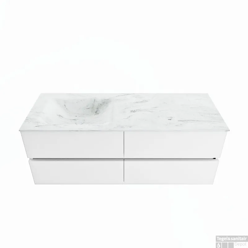 Superprijs MONDIAZ VICA-DLUX 130cm badmeubel onderkast Talc 4 lades. Inbouw wastafel CLOUD links 1 kraangat, kleur Opalo.