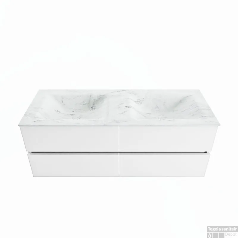 MONDIAZ VICA-DLUX 130cm badmeubel onderkast Talc 4 lades. Inbouw wastafel CLOUD dubbel 2 kraangaten, kleur Opalo. Premium