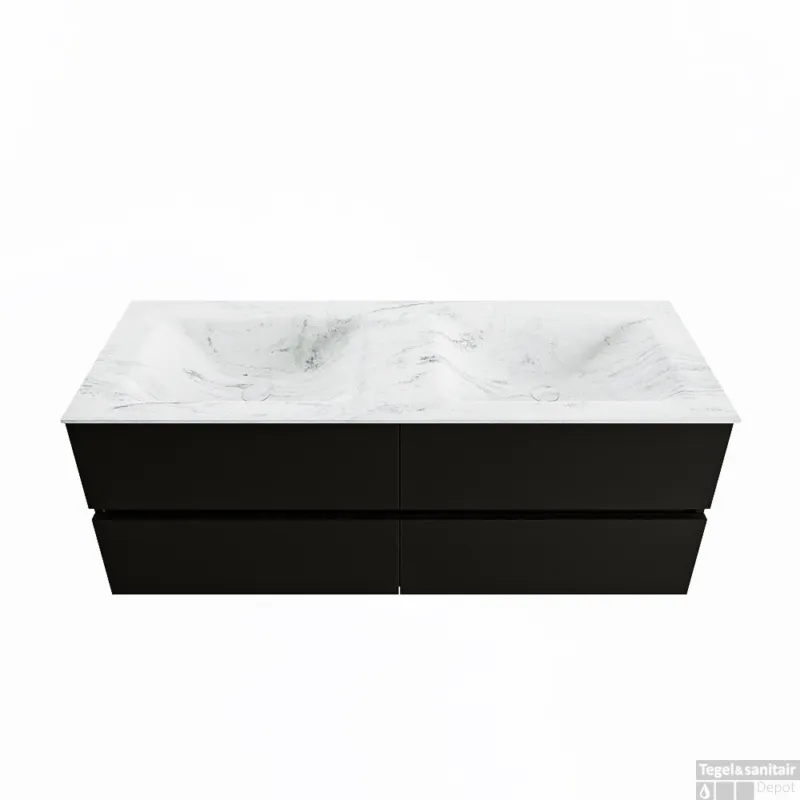 MONDIAZ VICA-DLUX 130cm badmeubel onderkast Urban 4 lades. Inbouw wastafel CLOUD dubbel zonder kraangat, kleur Opalo. Bestseller