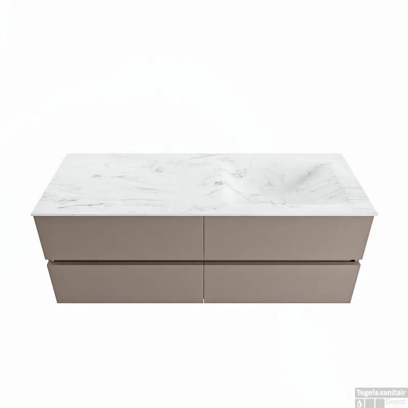 MONDIAZ VICA-DLUX 130cm badmeubel onderkast Smoke 4 lades. Inbouw wastafel CLOUD rechts zonder kraangat, kleur Opalo. Goedkoop