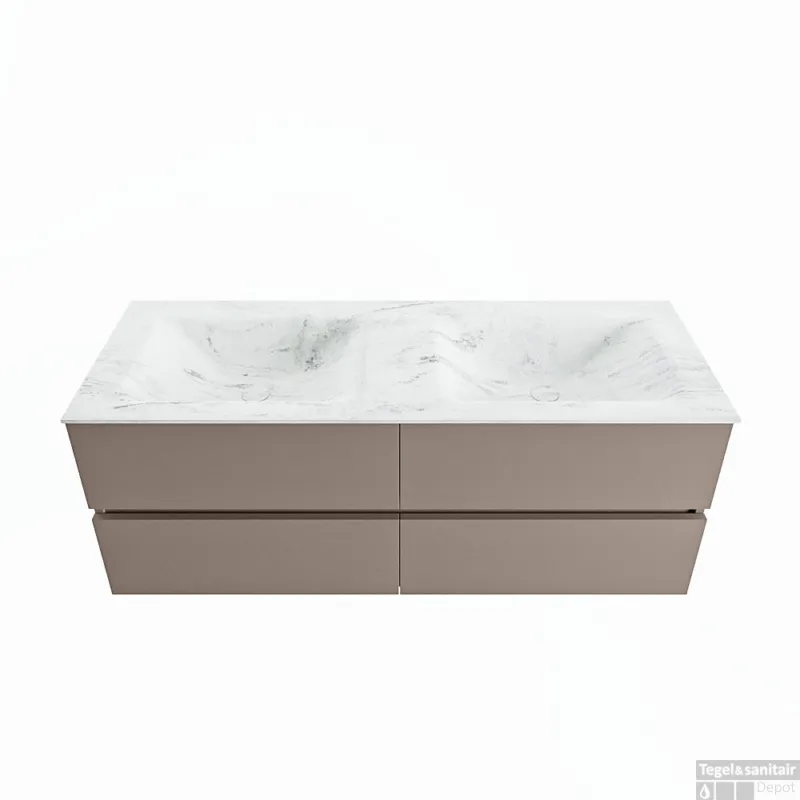 MONDIAZ VICA-DLUX 130cm badmeubel onderkast Smoke 4 lades. Inbouw wastafel CLOUD dubbel zonder kraangat, kleur Opalo. Weekendaanbieding
