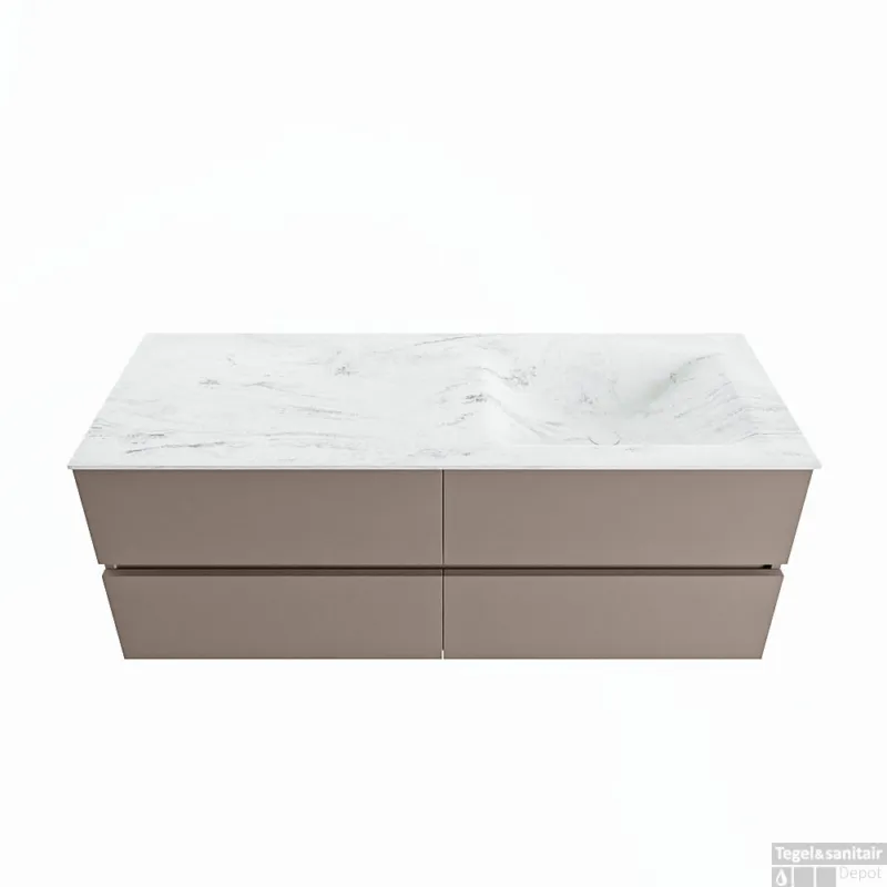 MONDIAZ VICA-DLUX 130cm badmeubel onderkast Smoke 4 lades. Inbouw wastafel CLOUD rechts 1 kraangat, kleur Opalo. Merkproduct