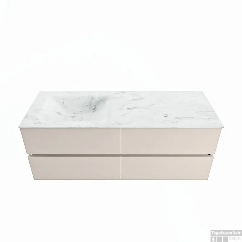 MONDIAZ VICA-DLUX 130cm badmeubel onderkast Linen 4 lades. Inbouw wastafel CLOUD links zonder kraangat, kleur Opalo. Alleen Vandaag