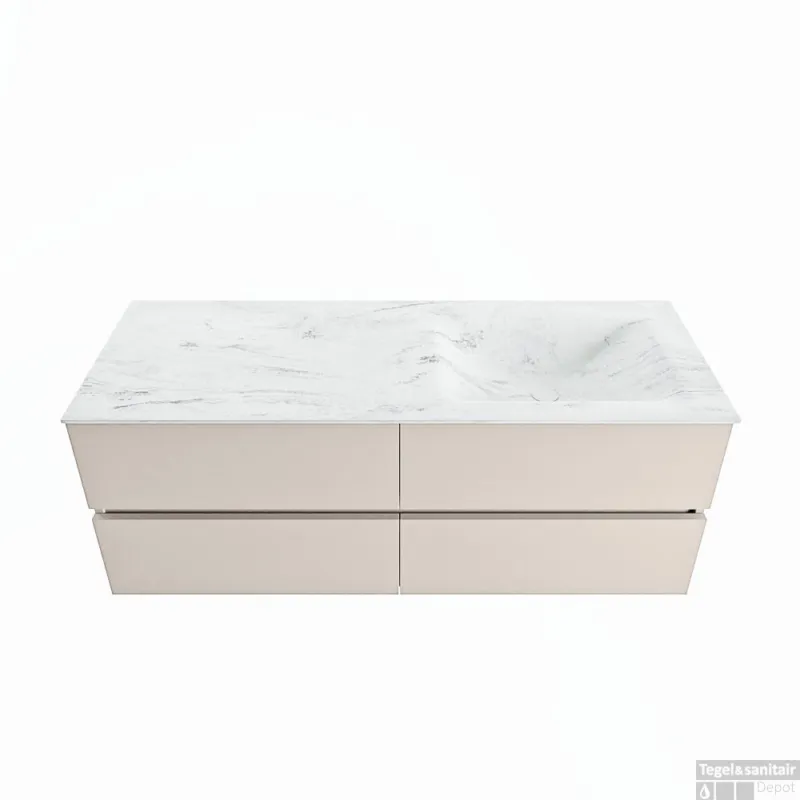 MONDIAZ VICA-DLUX 130cm badmeubel onderkast Linen 4 lades. Inbouw wastafel CLOUD rechts 1 kraangat, kleur Opalo. Veilige Betaling