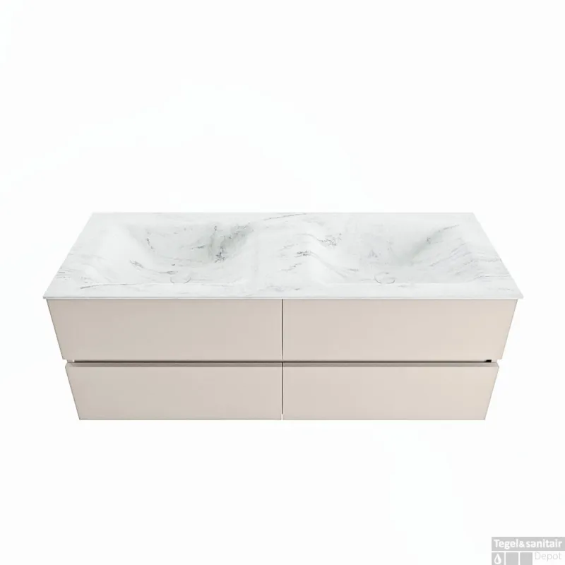 MONDIAZ VICA-DLUX 130cm badmeubel onderkast Linen 4 lades. Inbouw wastafel CLOUD dubbel 2 kraangaten, kleur Opalo. Koop Vandaag