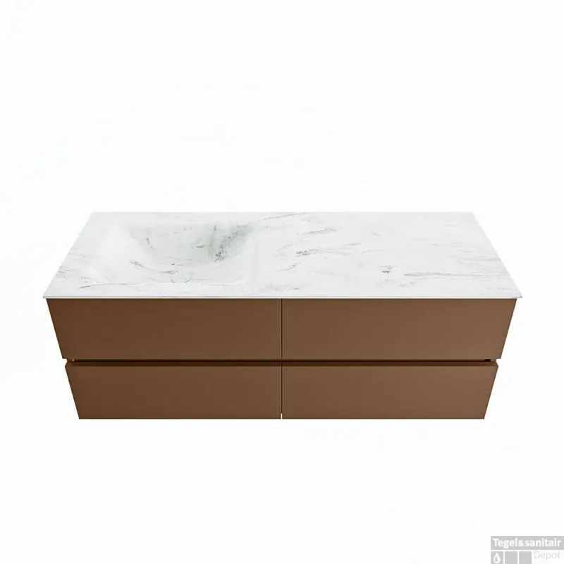 Superprijs MONDIAZ VICA-DLUX 130cm badmeubel onderkast Rust 4 lades. Inbouw wastafel CLOUD links zonder kraangat, kleur Opalo.