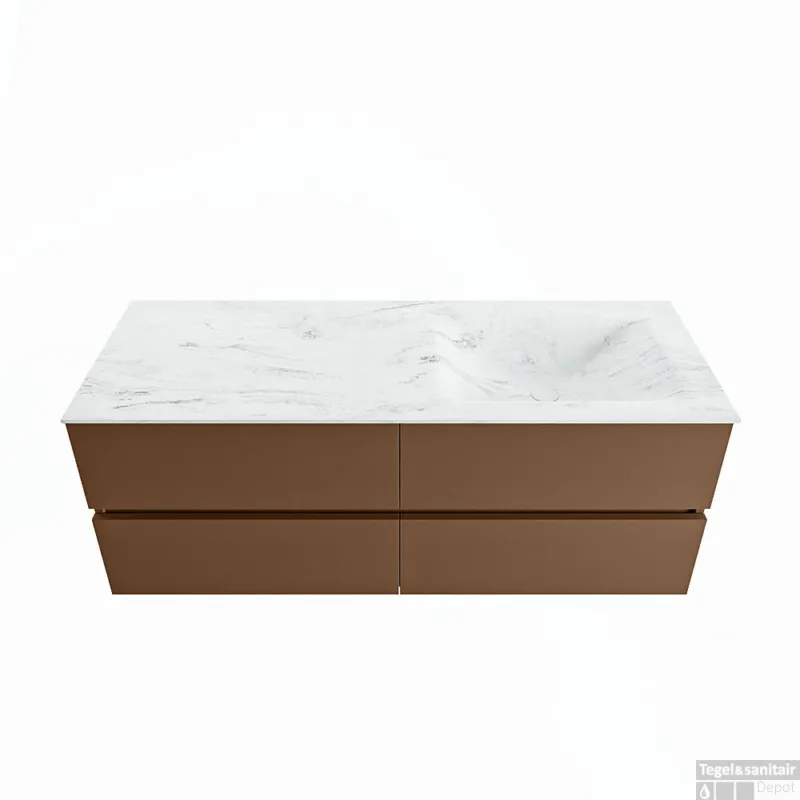 MONDIAZ VICA-DLUX 130cm badmeubel onderkast Rust 4 lades. Inbouw wastafel CLOUD rechts zonder kraangat, kleur Opalo. Tijdelijk Beschikbaar